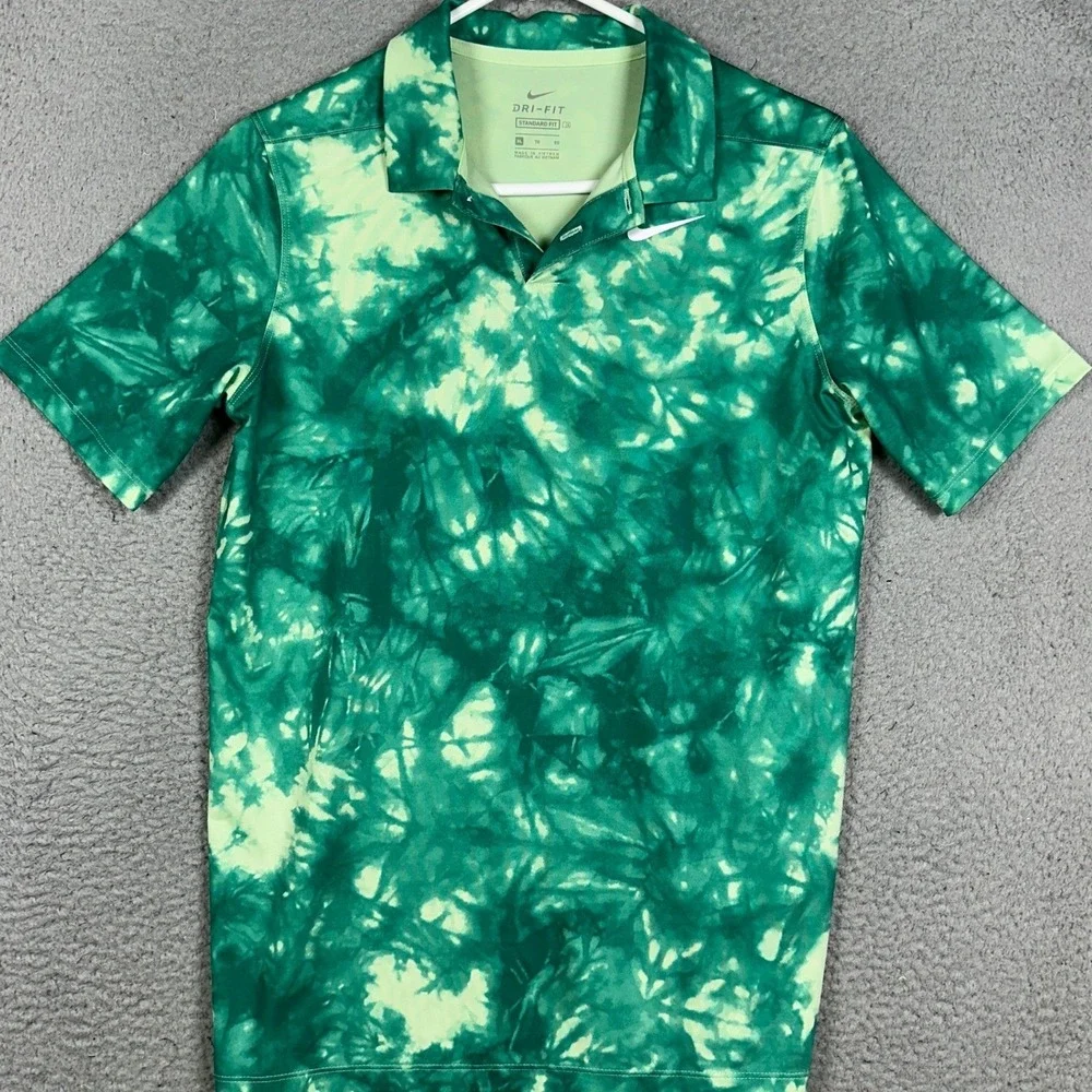 Nike Polo Shirt Mens XL Green Tie-Dye Dri-Fit Golf Standard Fit Rugby Stretch